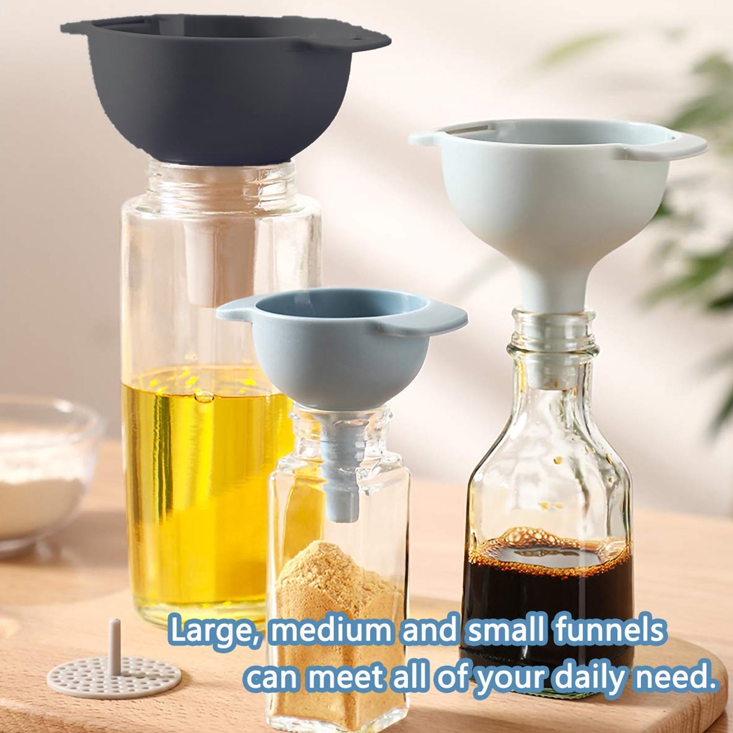 12007 3 in 1 Kitchen Funnel Set of 3, Funnel for Filling Bottle, Small Canning Funnel with Handle, Food Grade Plastic Funnel with Detachable Strainer Filter for Liquid, Dry Ingredients, and Powder 12007 3 in 1 Kitchen Funnel Set of 3, Funnel for Filling Bottle, Small Canning Funnel with Handle, Food Grade Plastic Funnel with Detachable Strainer Filter for Liquid, Dry Ingredients, and Powder